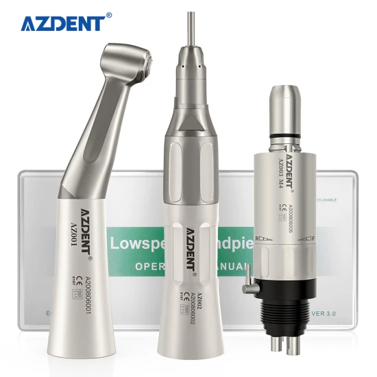 Azdent dental baixa velocidade 1: 1 handpiece kit contra ângulo handpiece reto com 4 furos motor de ar